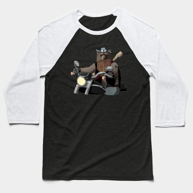 Bear on motorcycle Baseball T-Shirt by Sitenkova